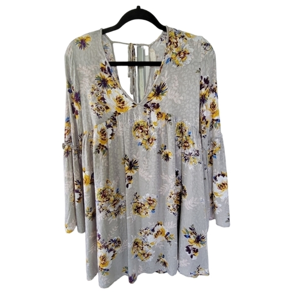 Altar’d State Bell Sleeve Boho Floral Tunic Mini Dress S Grey Fairy Garden Girl - Picture 5 of 13